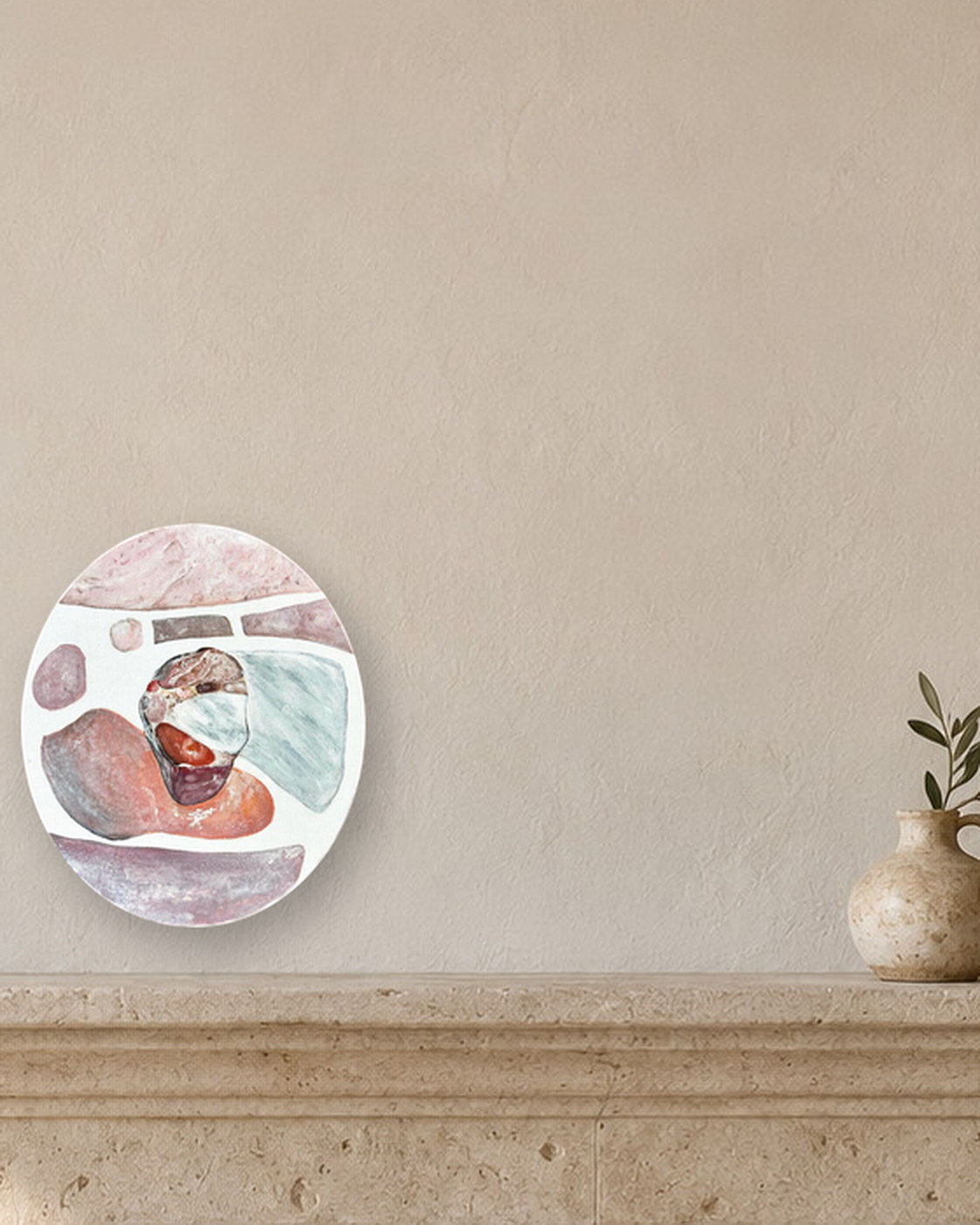 Deconstruction №9, presented above a stone mantel