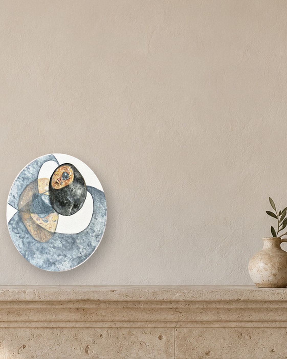 Deconstruction №10, presented above a stone mantel
