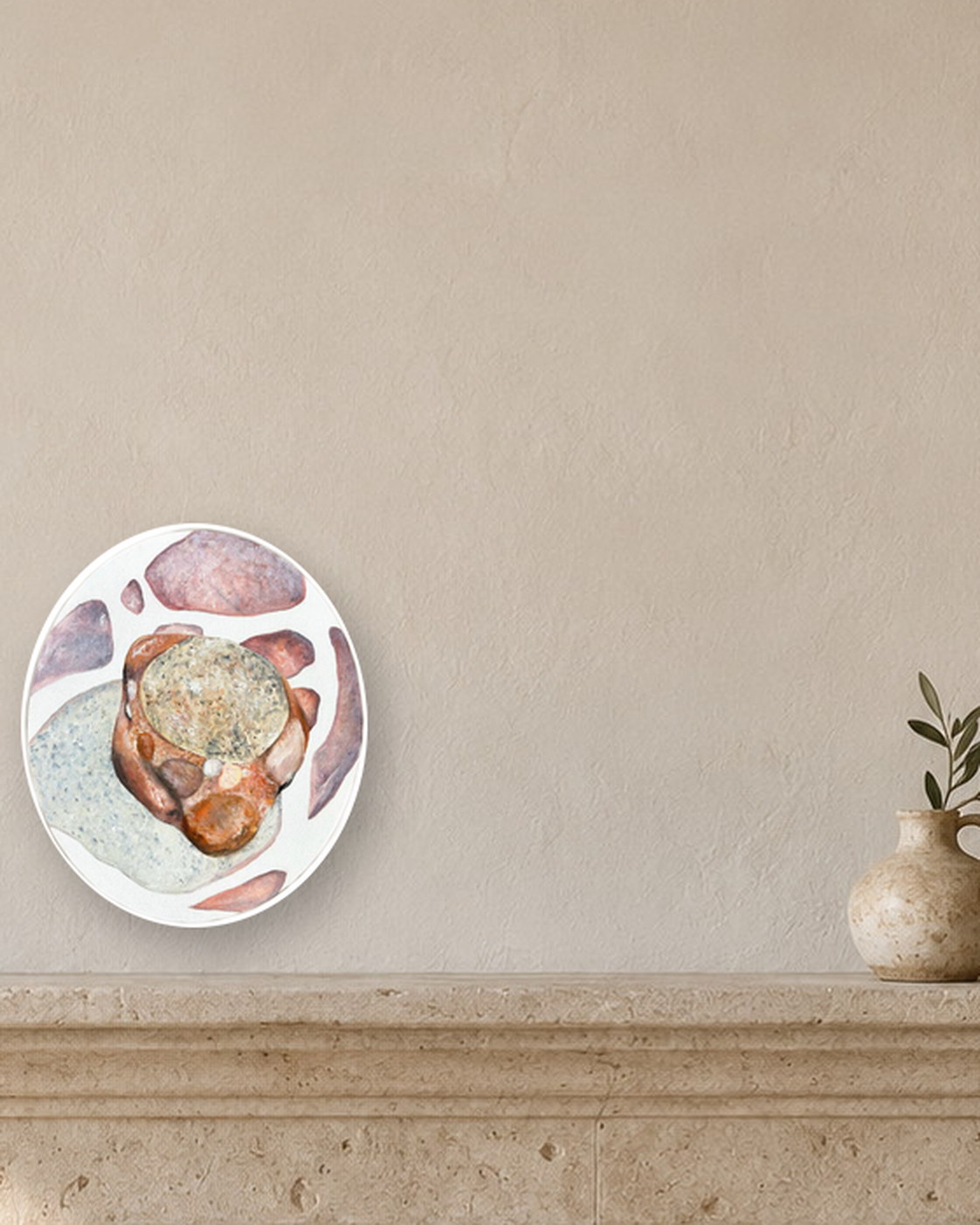 Deconstruction №11, presented above a stone mantel
