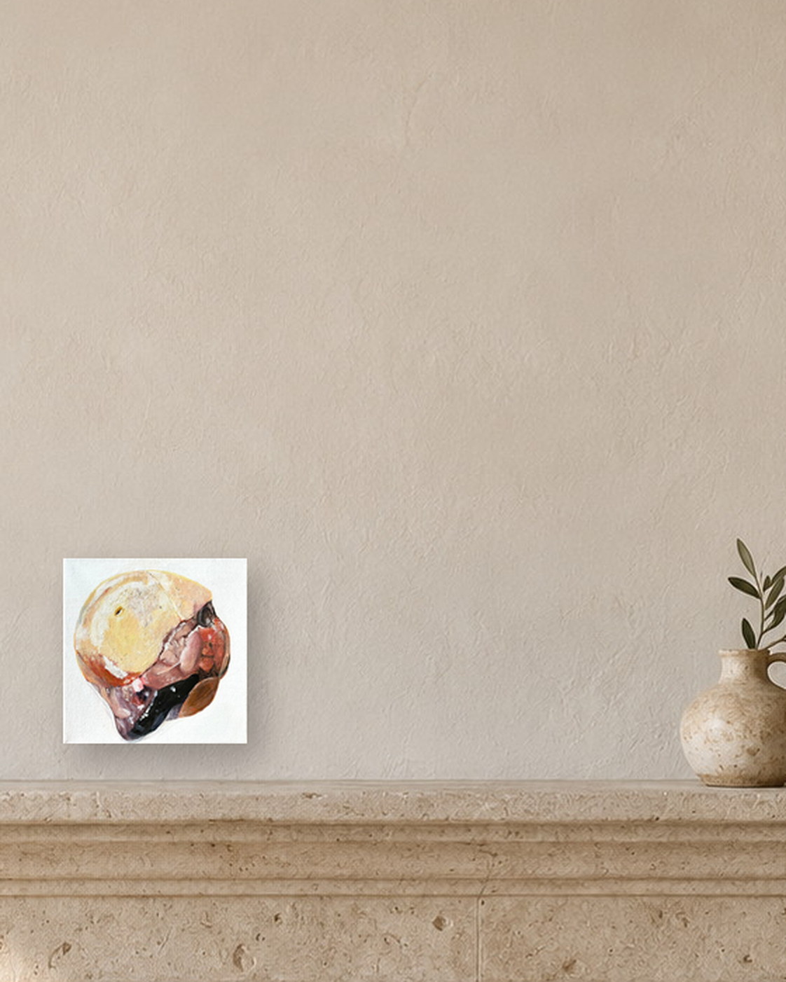 Visual Reconstruction №3, presented above a stone mantel